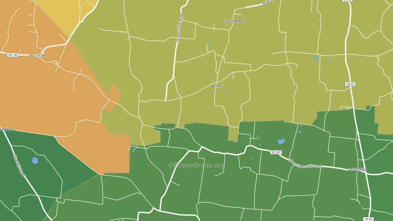 Bethel, TN Map of Robbery Rates