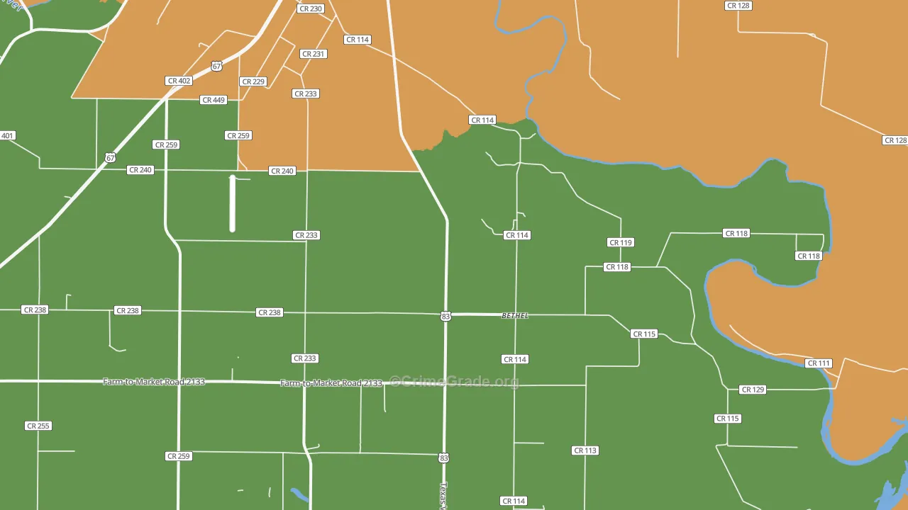 Bethel, TX Map of Robbery Rates