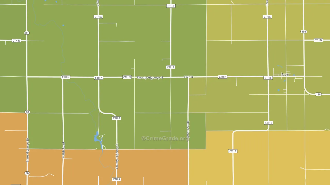 Bethel, WI Map of Robbery Rates