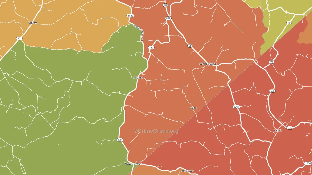 Bethelridge, KY Map of Robbery Rates