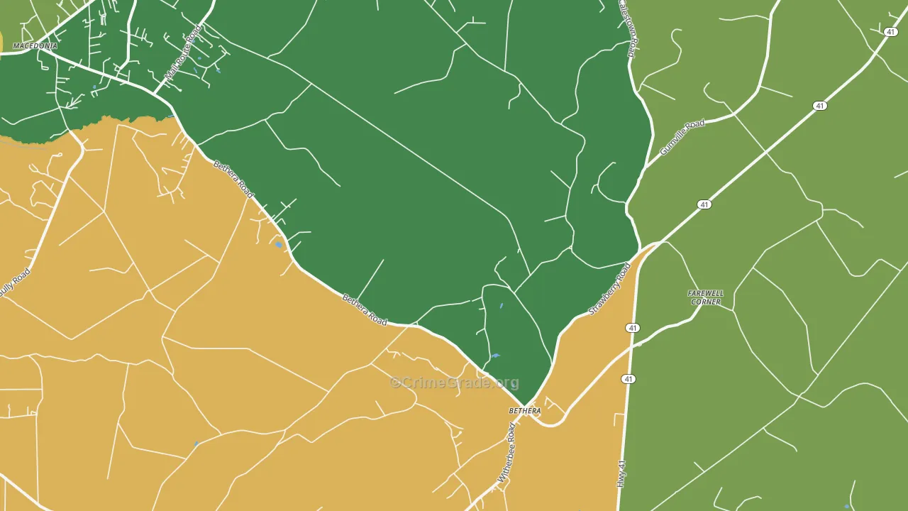 Bethera, SC Map of Robbery Rates