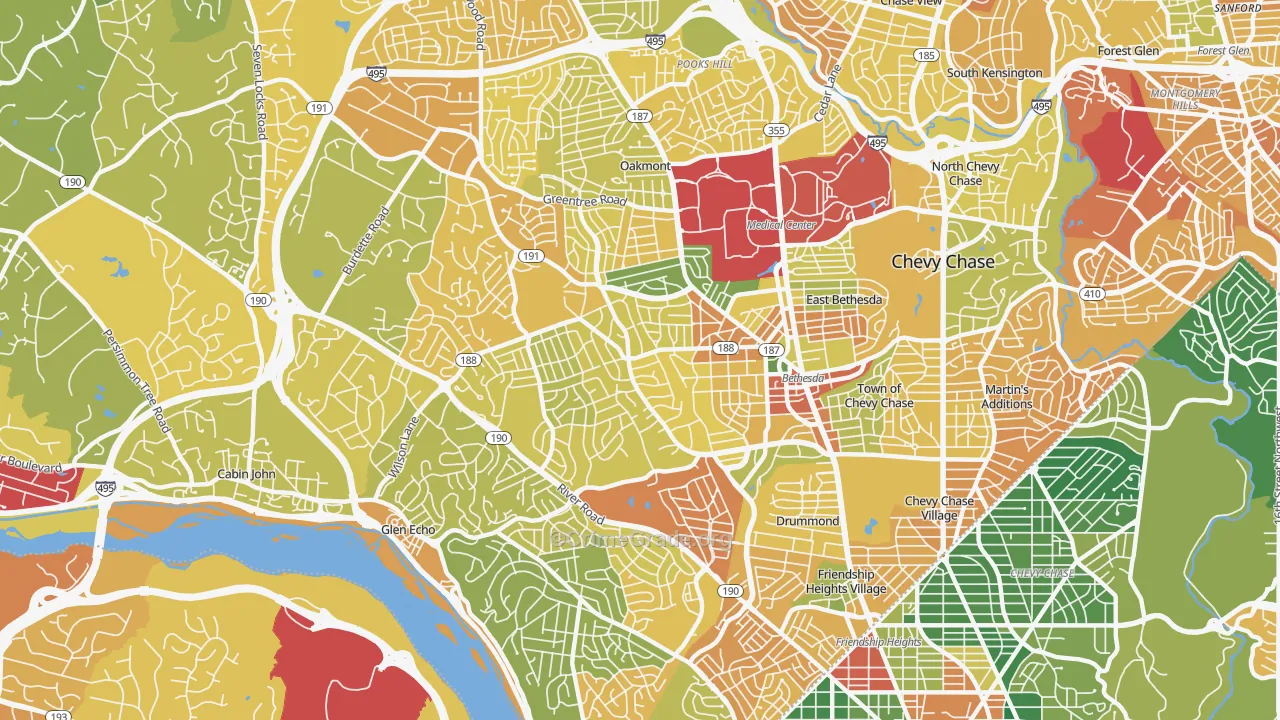 Bethesda, MD Map of Robbery Rates