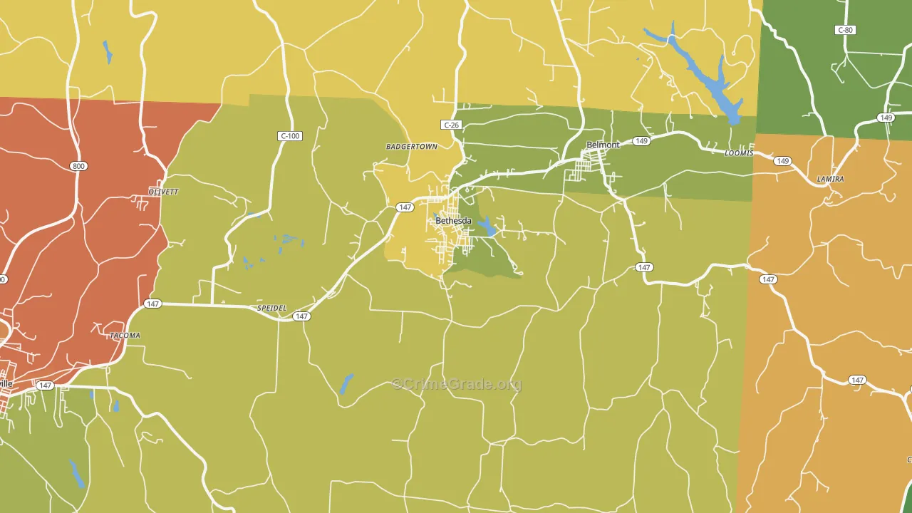 Bethesda, OH Map of Robbery Rates