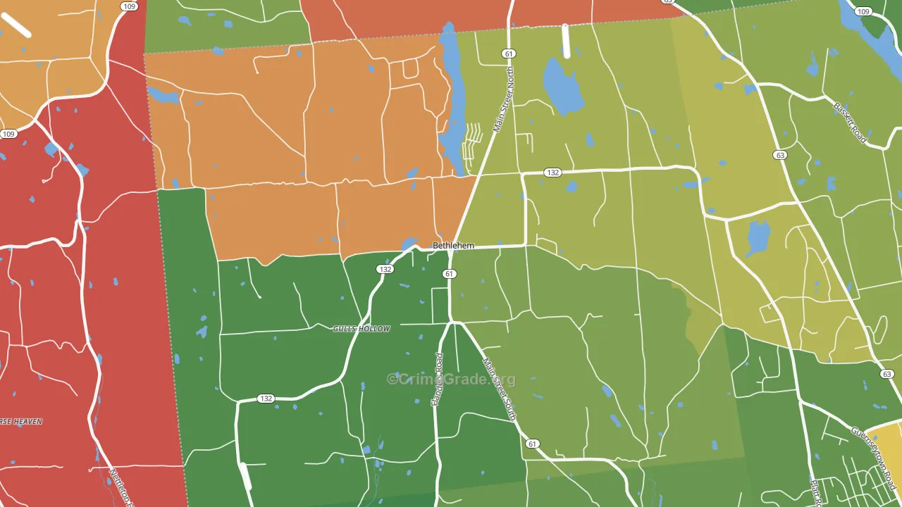 Bethlehem, CT Map of Robbery Rates