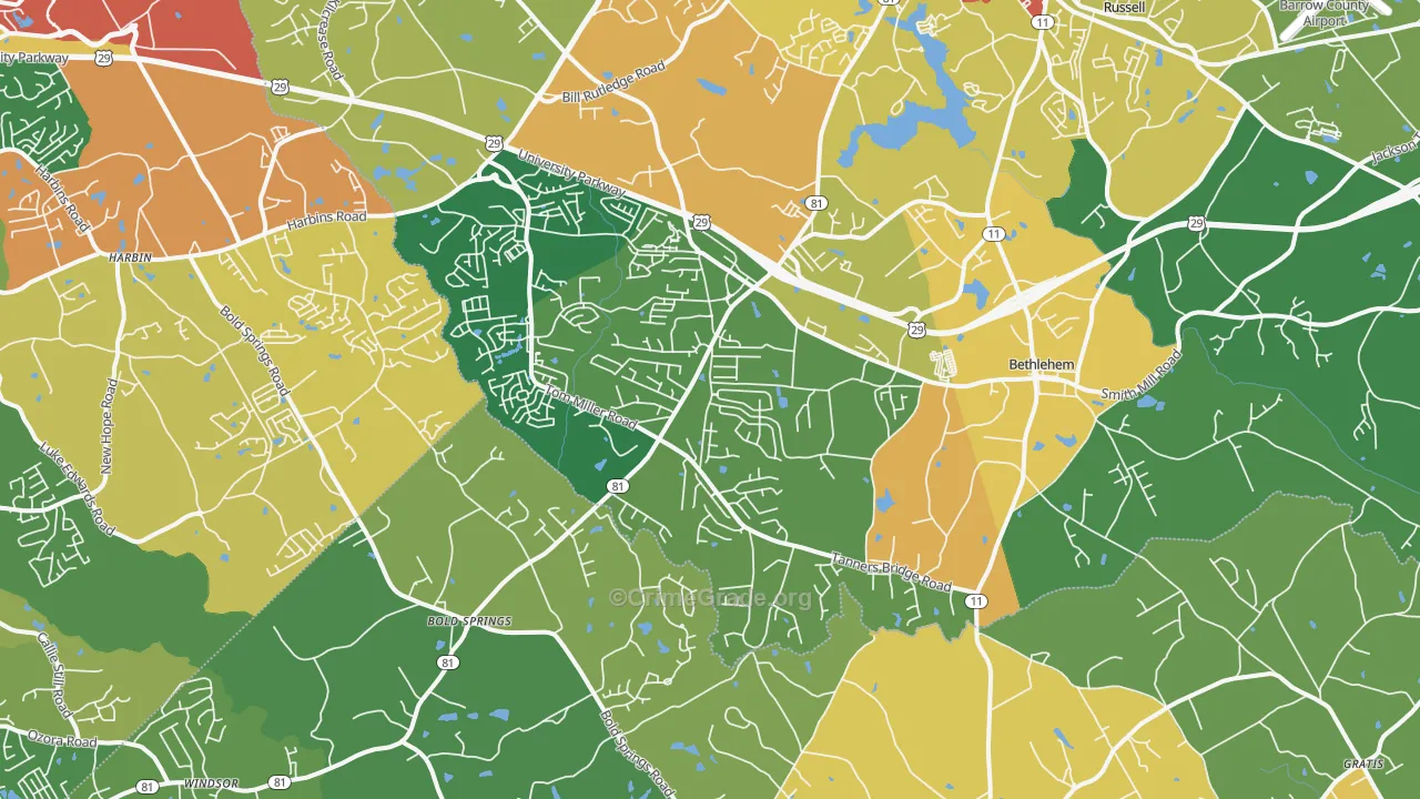 Bethlehem, GA Map of Robbery Rates