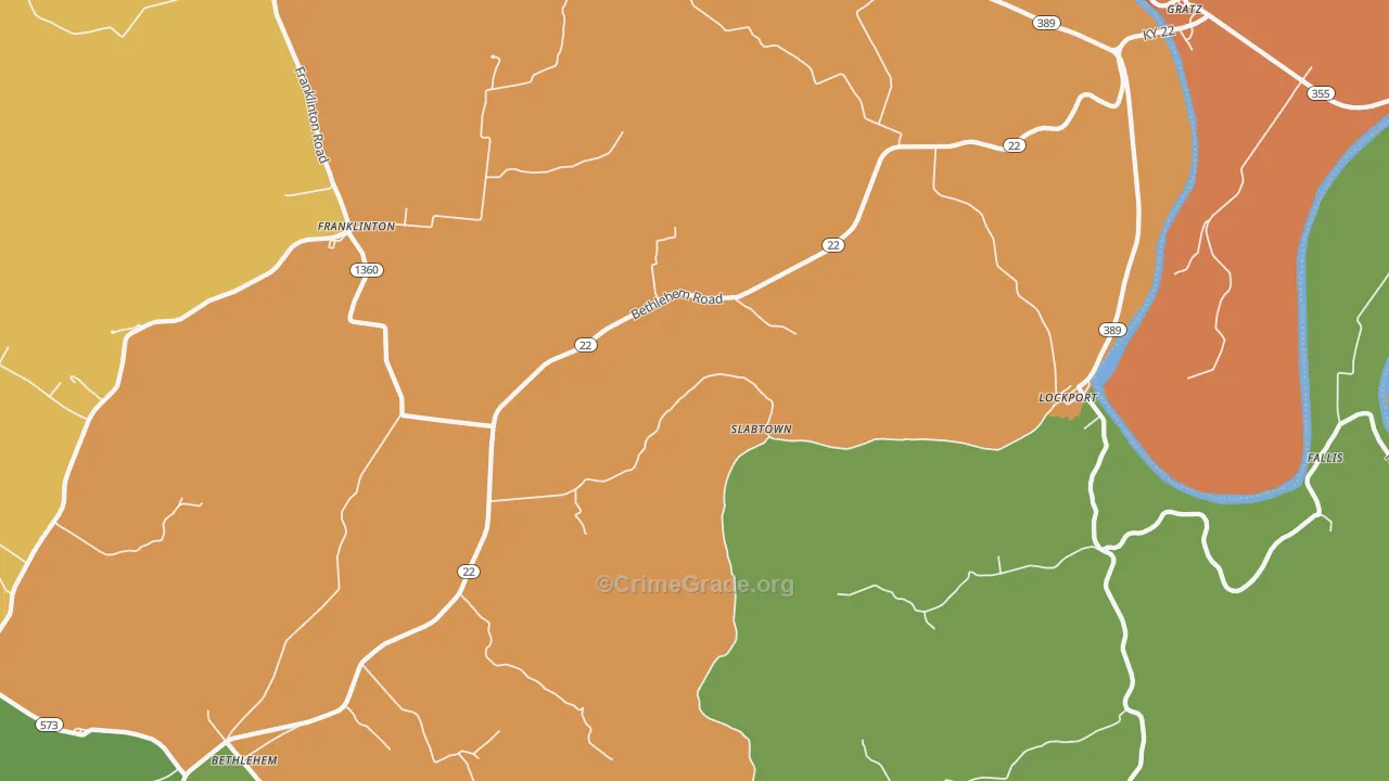 Bethlehem, KY Map of Robbery Rates