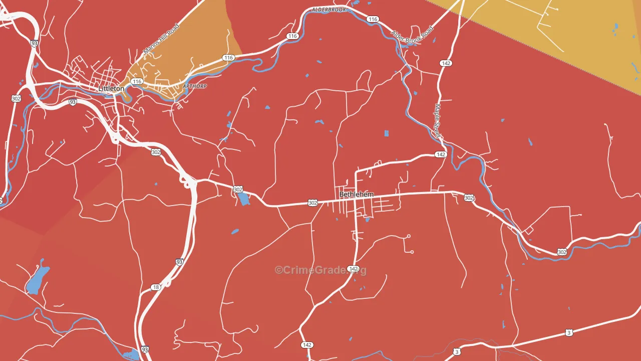 Bethlehem, NH Map of Robbery Rates