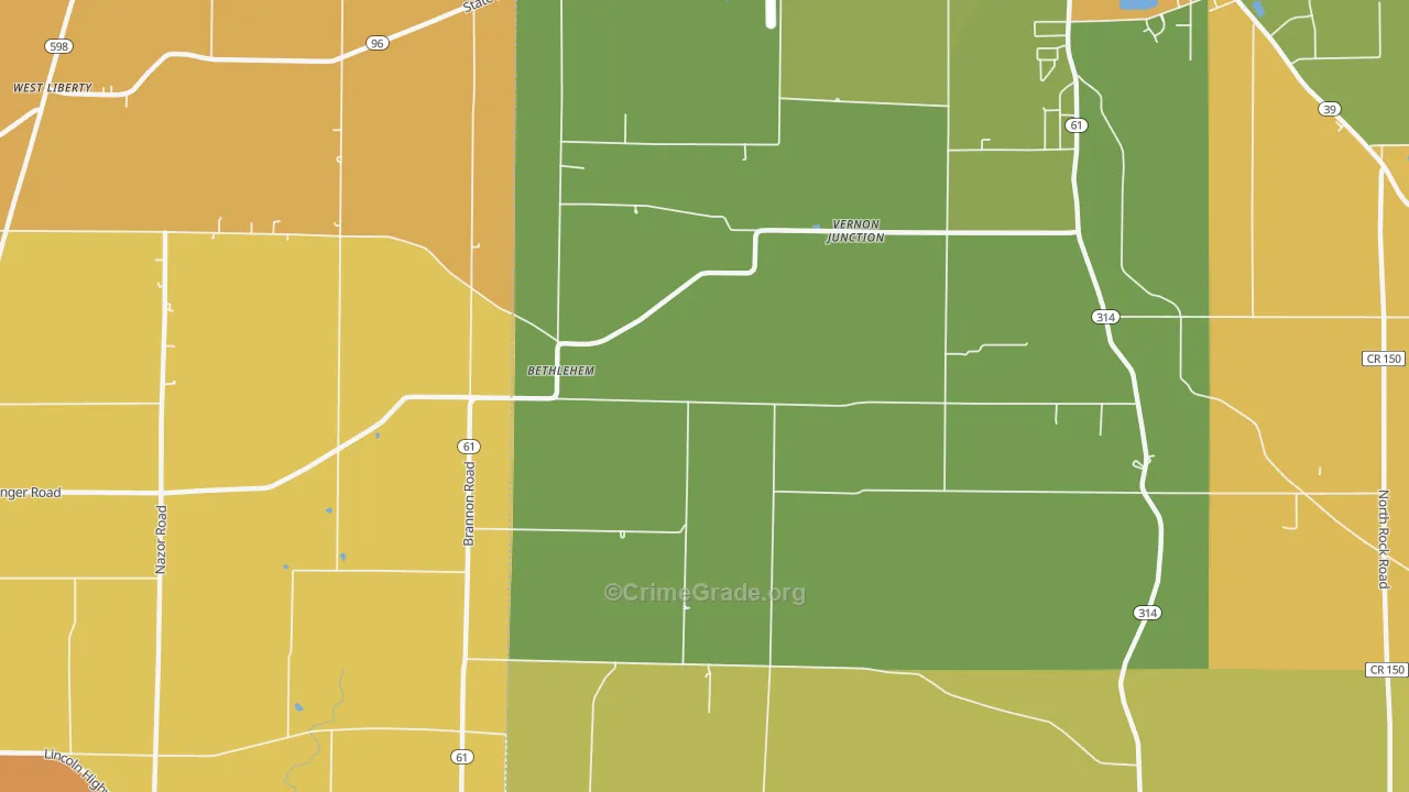 Bethlehem, OH Map of Robbery Rates