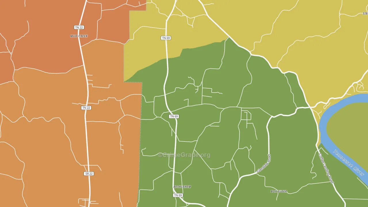 Bethlehem, TN Map of Robbery Rates