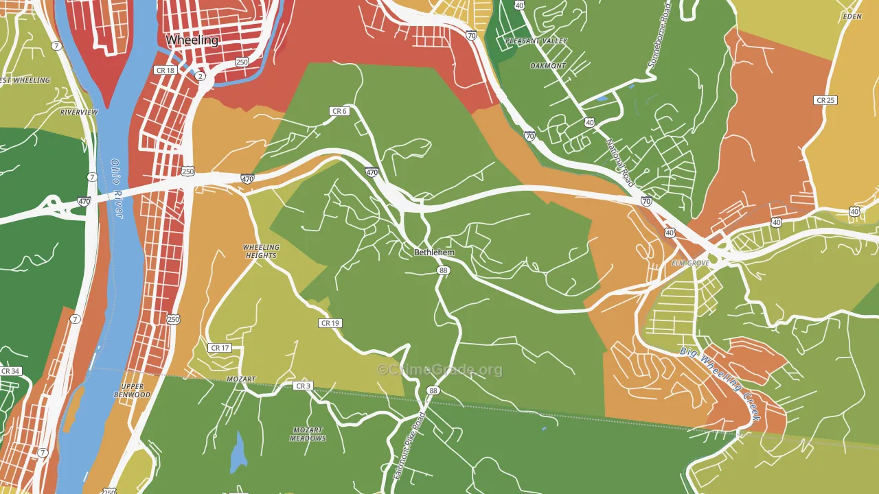 Bethlehem, WV Map of Robbery Rates
