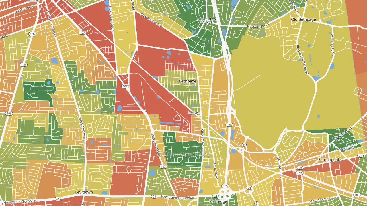 Bethpage, NY Map of Robbery Rates