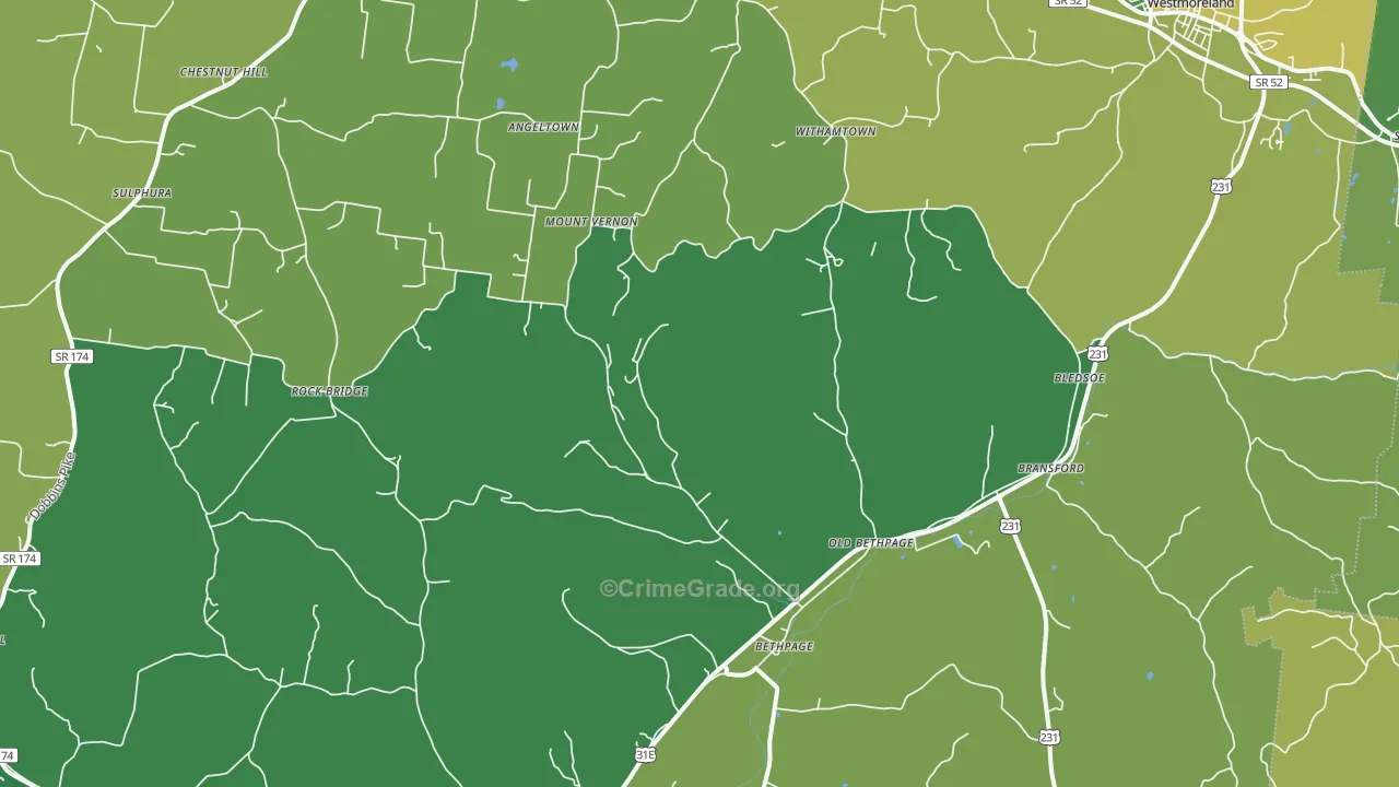 Bethpage, TN Map of Robbery Rates