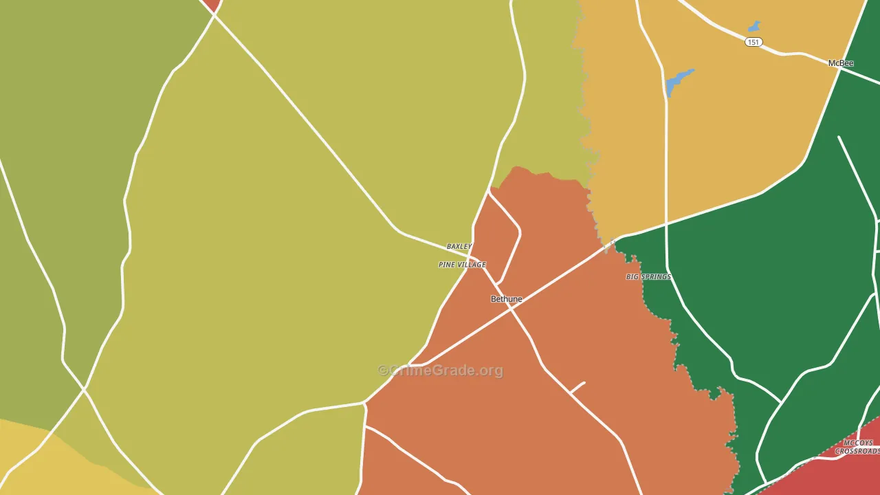 Bethune, SC Map of Robbery Rates