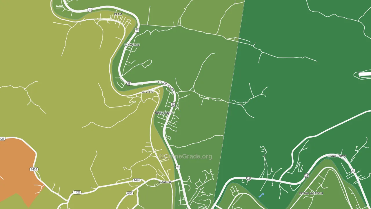 Betsy Layne, KY Map of Robbery Rates