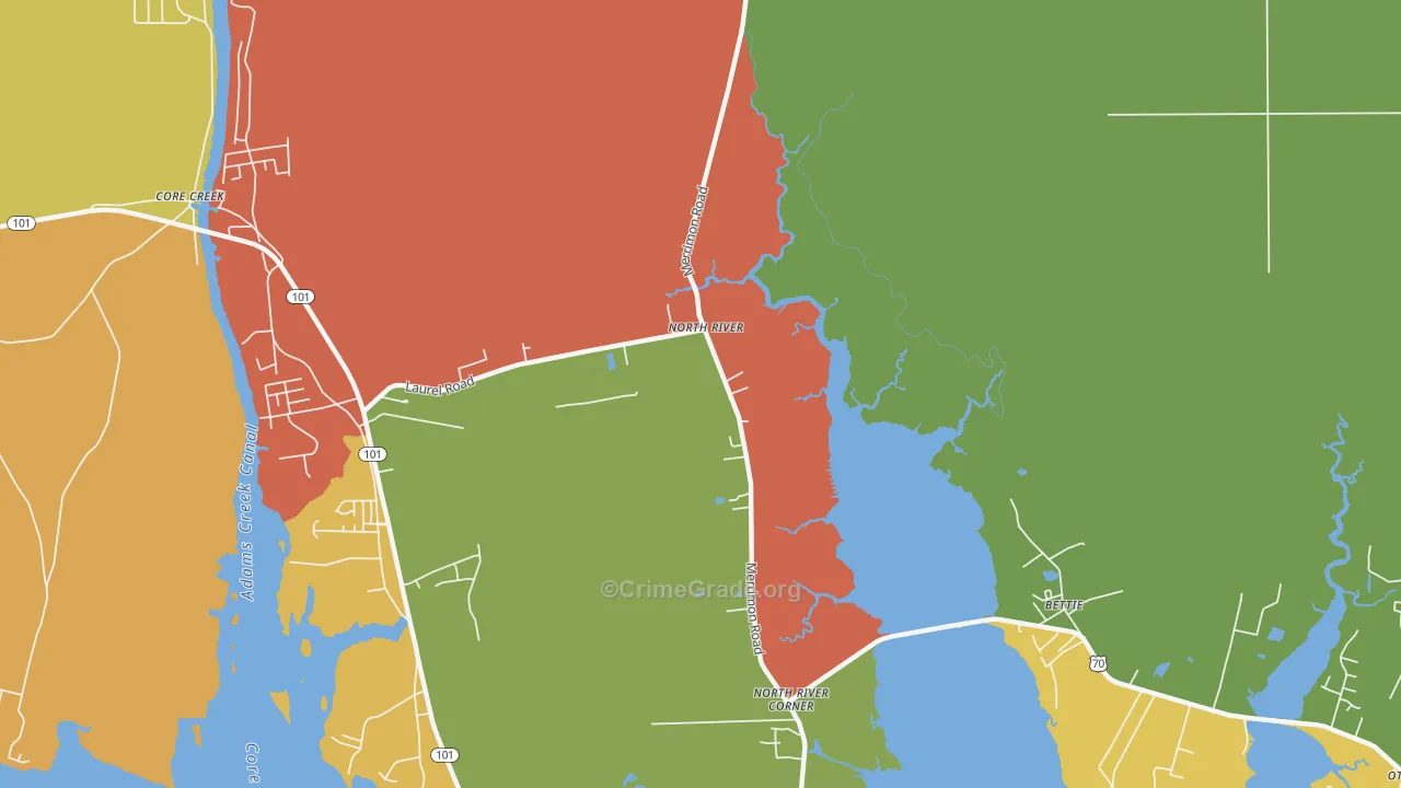 Bettie, NC Map of Robbery Rates