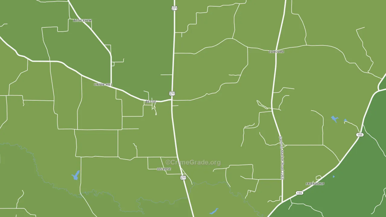 Bettie, TX Map of Robbery Rates