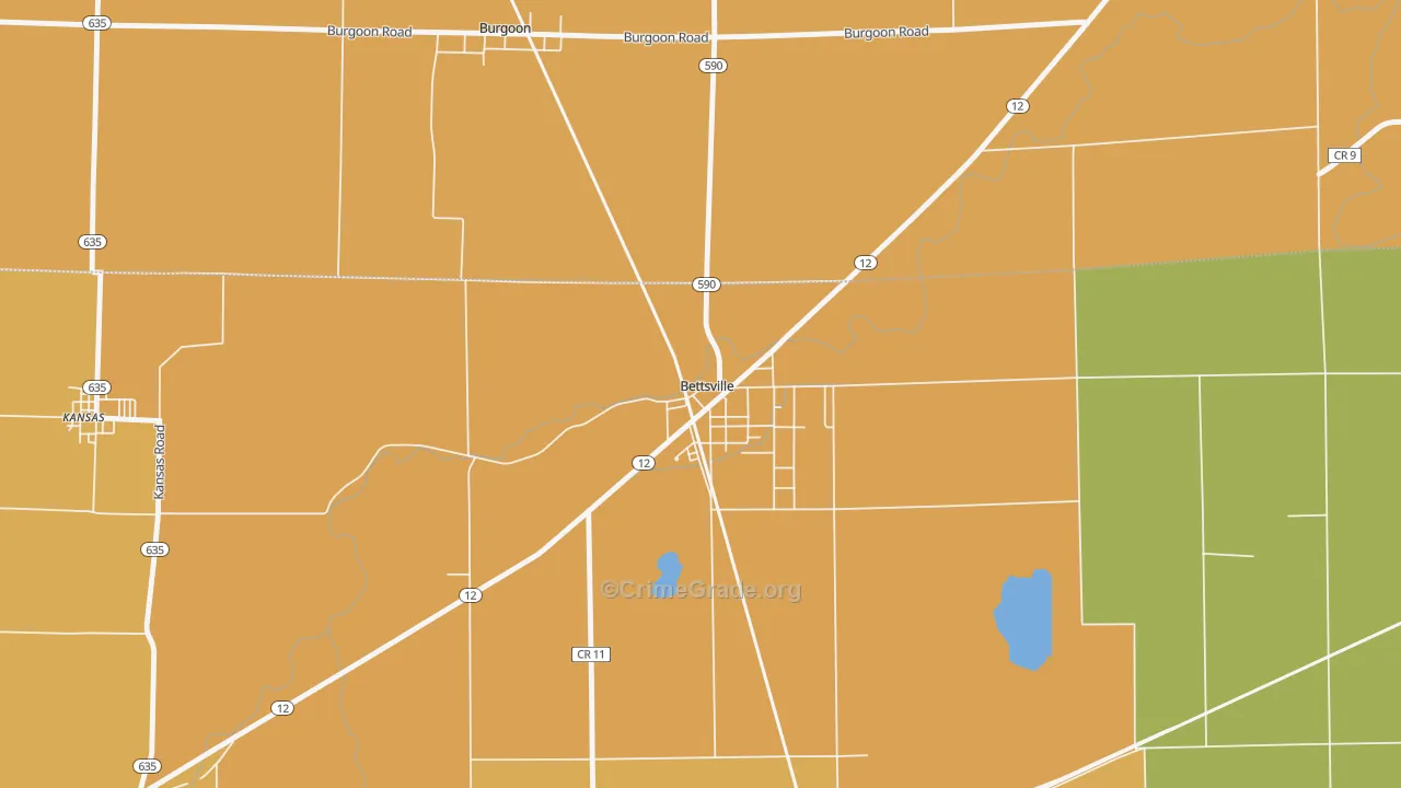 Bettsville, OH Map of Robbery Rates