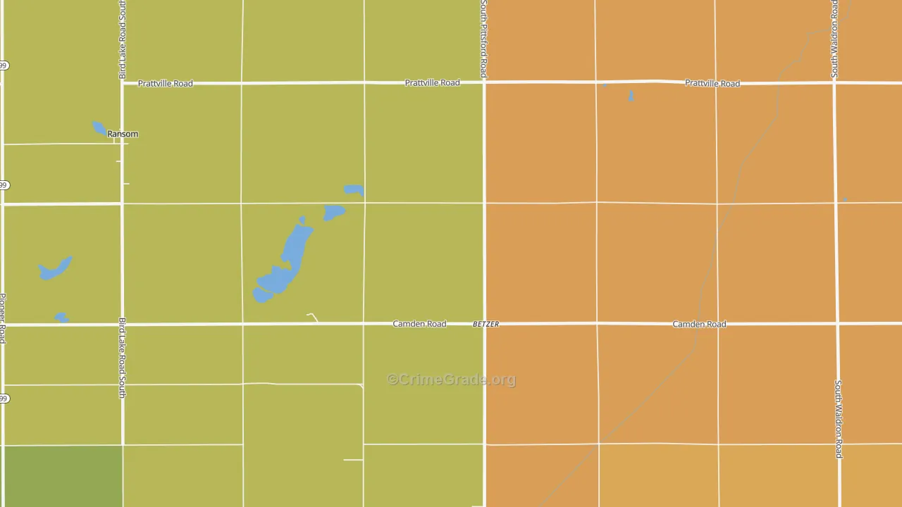 Betzer, MI Map of Robbery Rates
