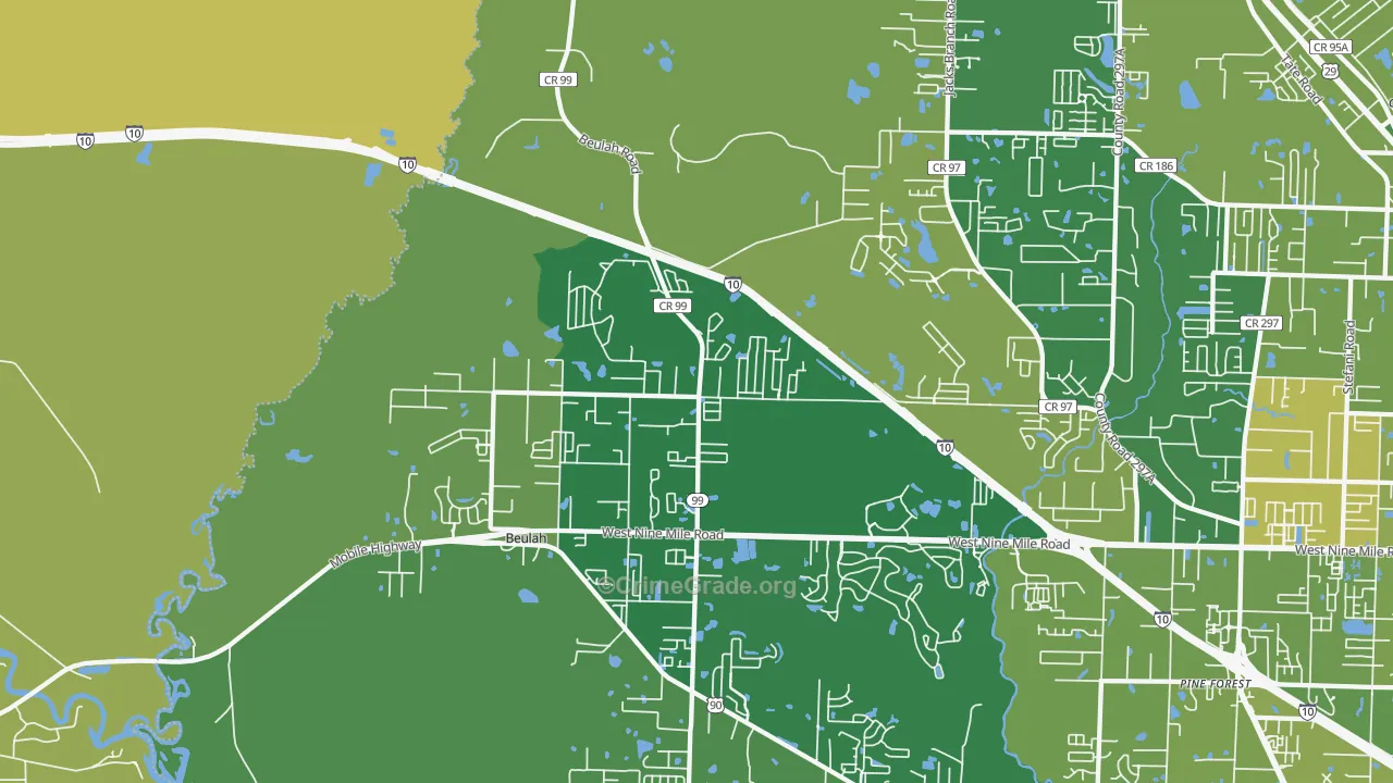 Beulah, FL Map of Robbery Rates
