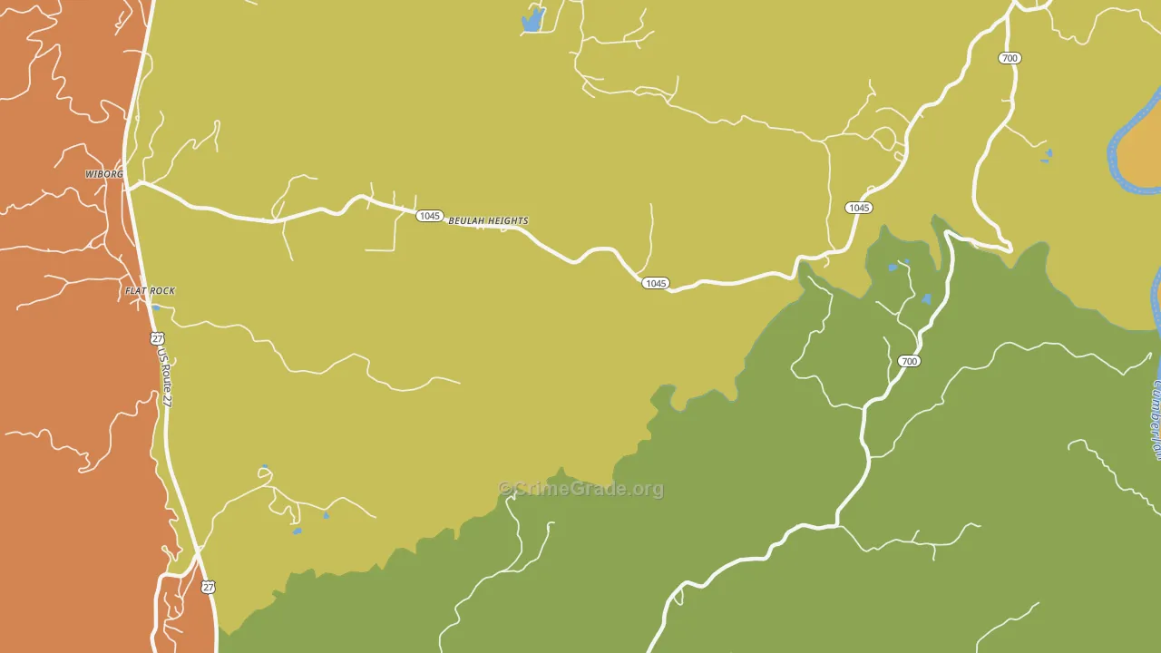Beulah Heights, KY Map of Robbery Rates