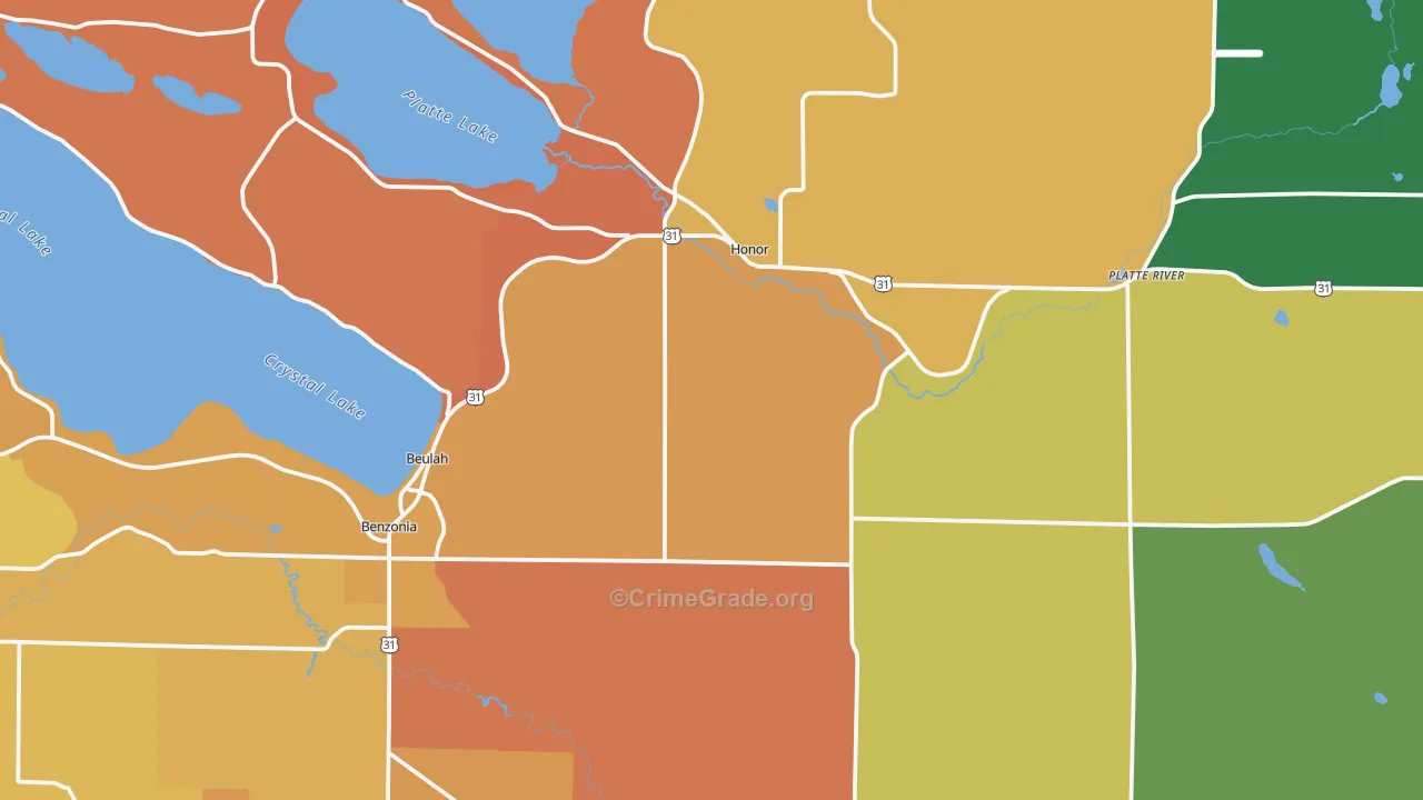 Beulah, MI Map of Robbery Rates