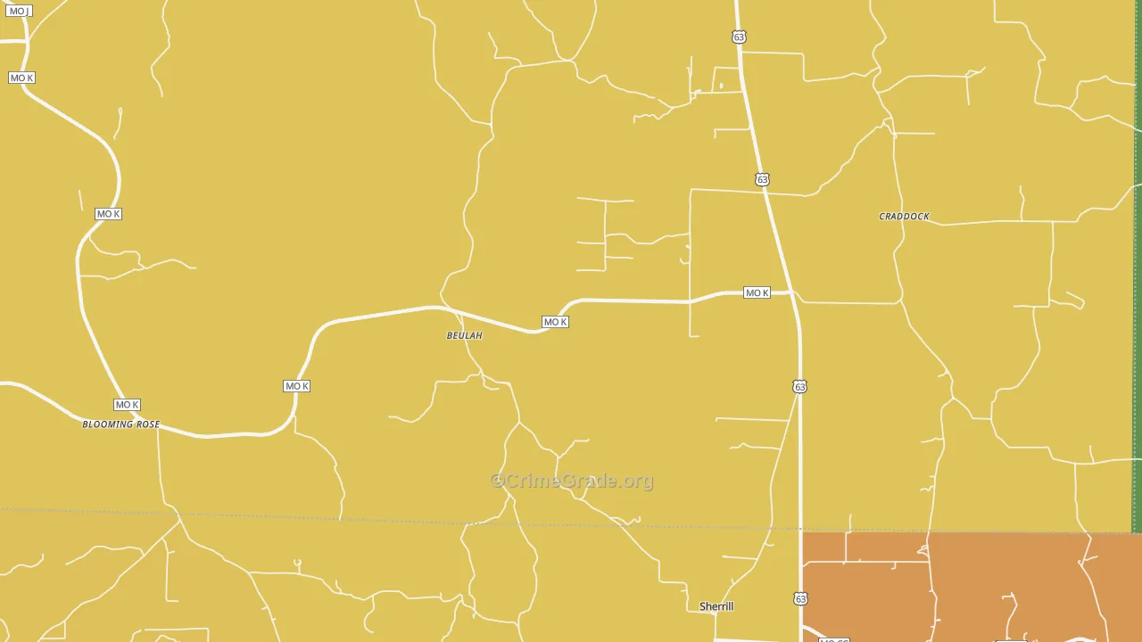 Beulah, MO Map of Robbery Rates