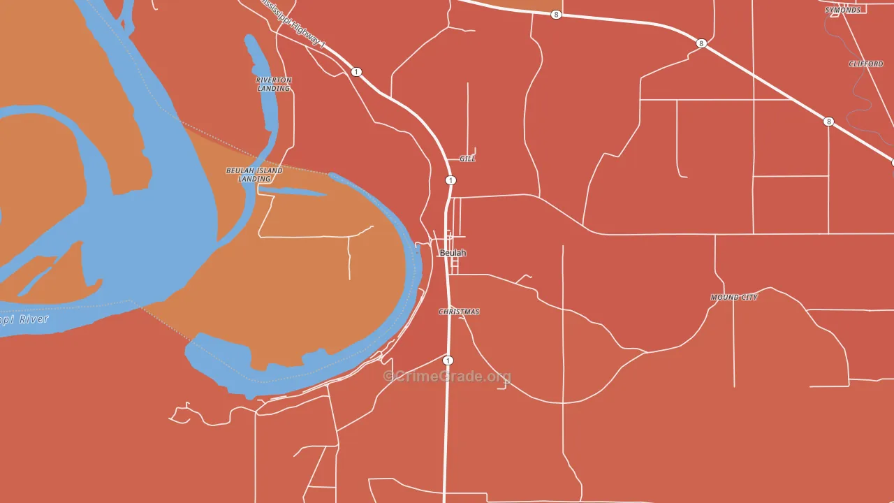 Beulah, MS Map of Robbery Rates