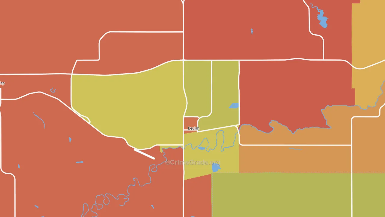 Beulah, ND Map of Robbery Rates