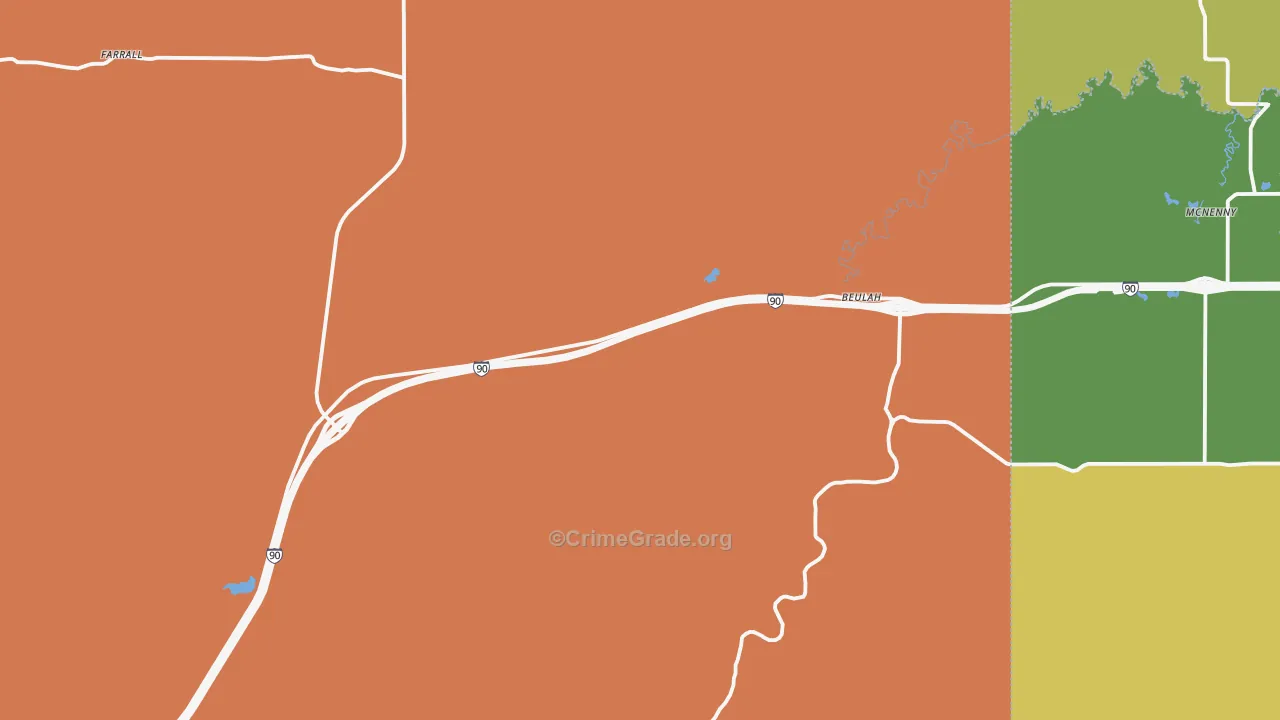 Beulah, WY Map of Robbery Rates
