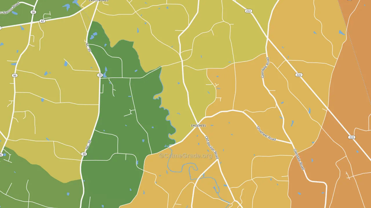Beulahtown, NC Map of Robbery Rates