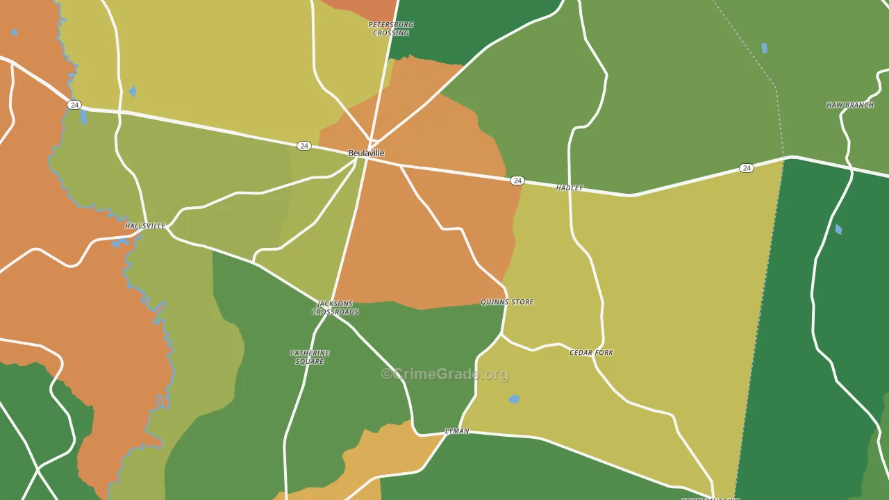 Beulaville, NC Map of Robbery Rates