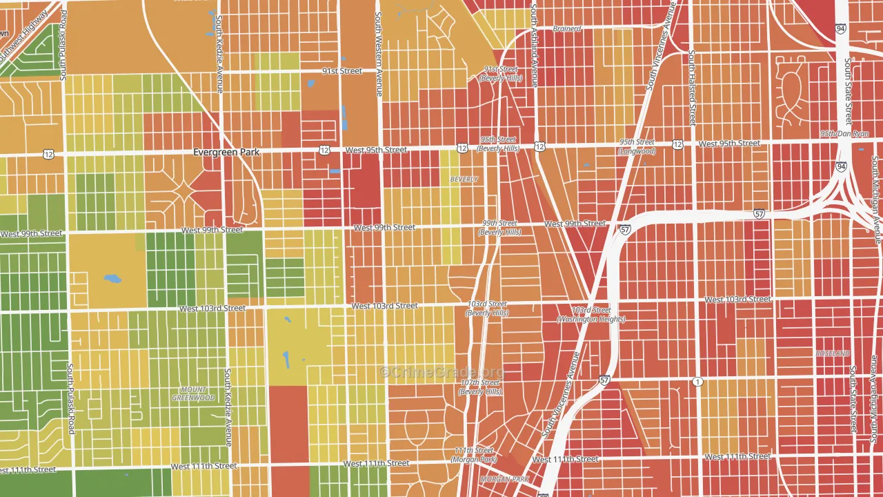 Beverly, Chicago, IL Map of Robbery Rates