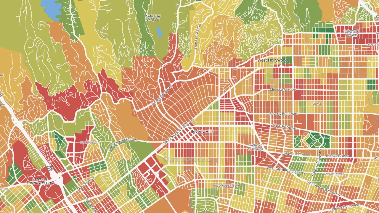 Beverly Hills, CA Map of Robbery Rates