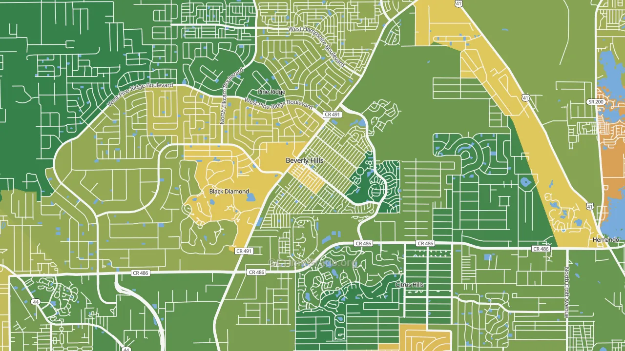 Beverly Hills, FL Map of Robbery Rates