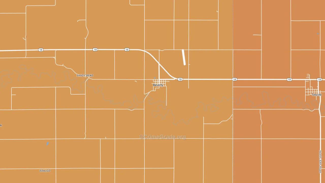 Beverly, KS Map of Robbery Rates