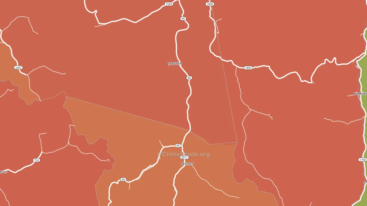 Beverly, KY Map of Robbery Rates