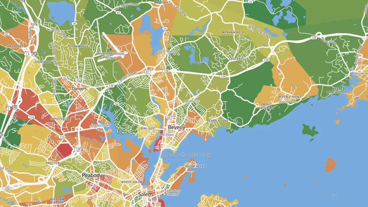 Beverly, MA Map of Robbery Rates