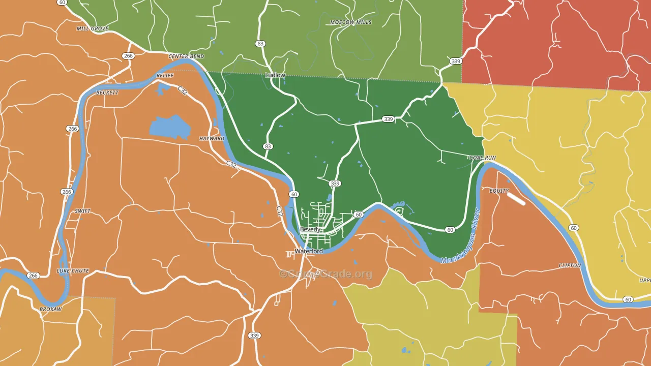 Beverly, OH Map of Robbery Rates