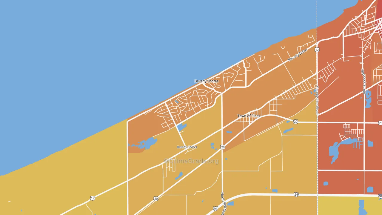 Beverly Shores, IN Map of Robbery Rates