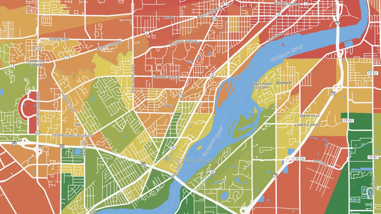 Beverly, Toledo, OH Map of Robbery Rates