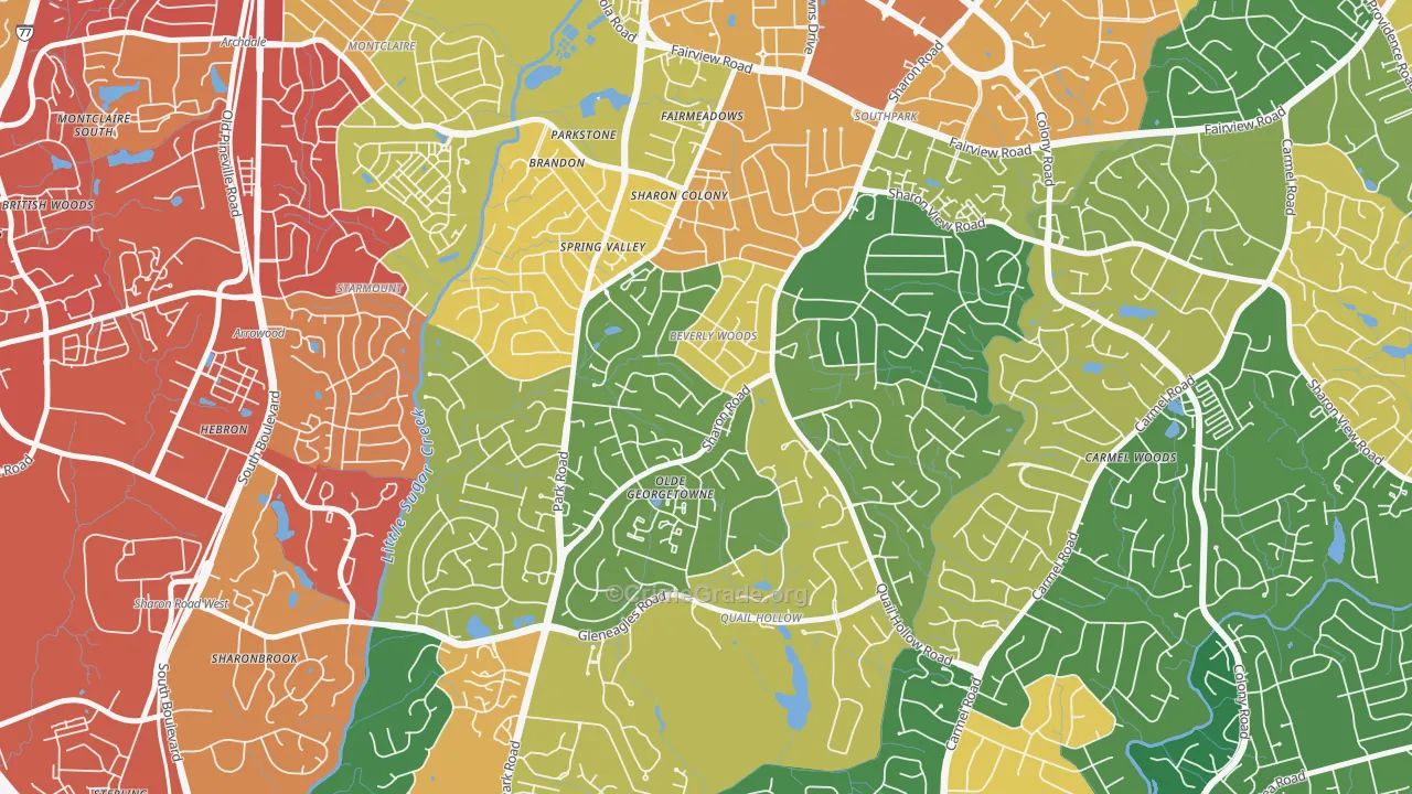 Beverly Woods, Charlotte, NC Map of Robbery Rates