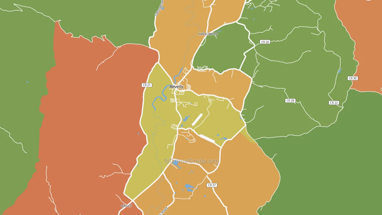 Beverly, WV Map of Robbery Rates
