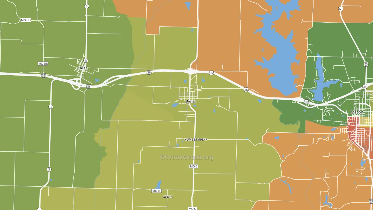 Bevier, MO Map of Robbery Rates