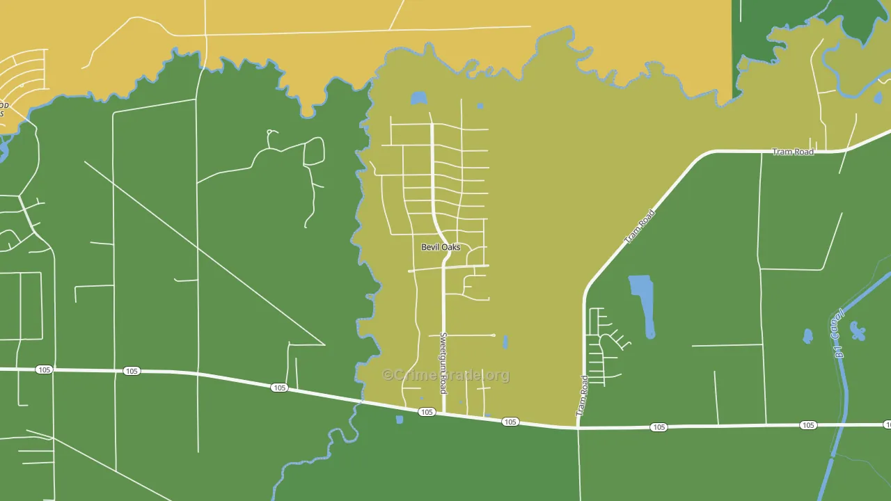 Bevil Oaks, TX Map of Robbery Rates