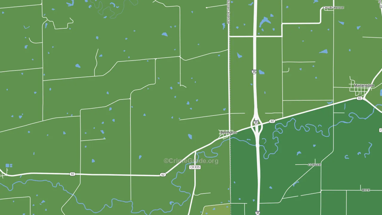 Bevington, IA Map of Robbery Rates