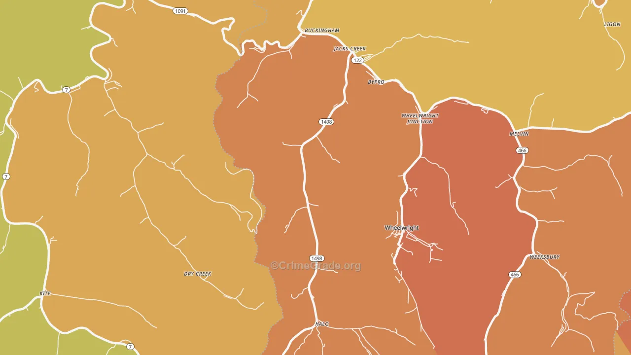 Bevinsville, KY Map of Robbery Rates