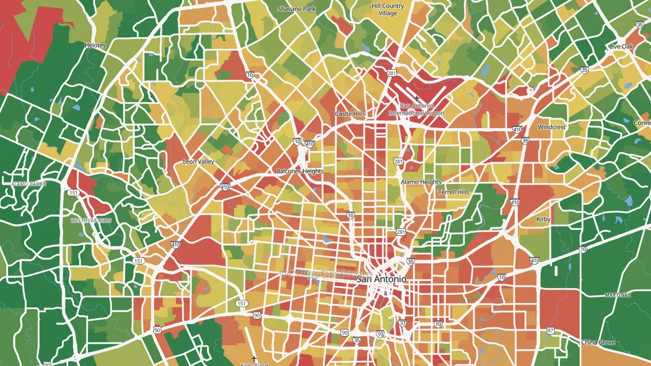 Bexar County, TX Map of Robbery Rates
