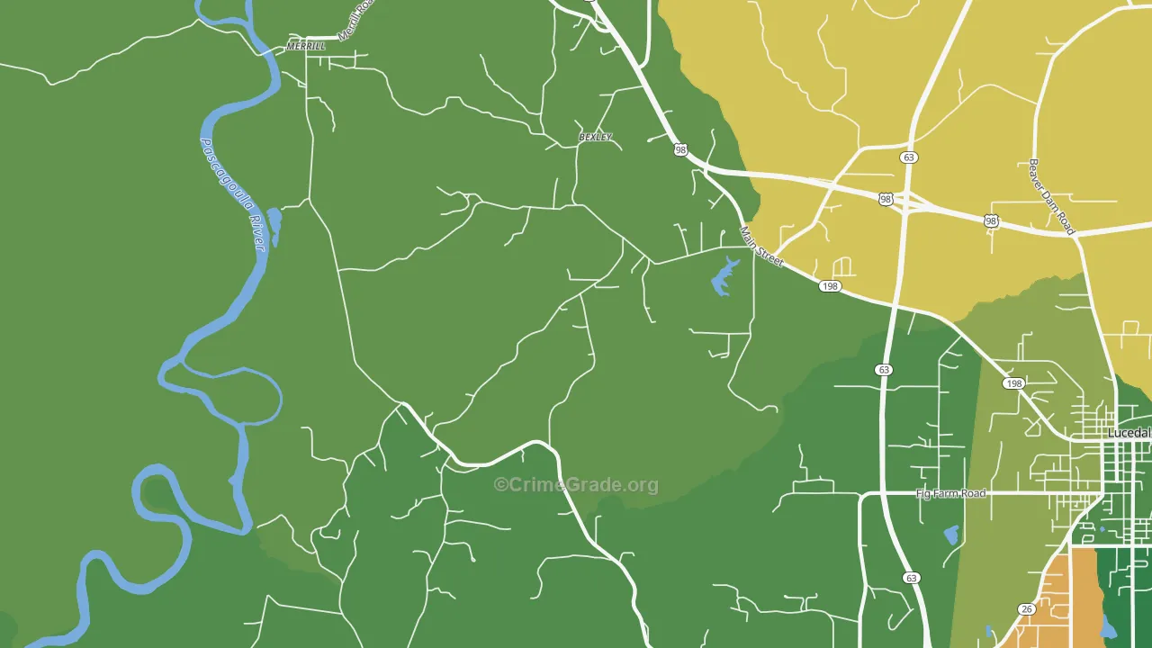 Bexley, MS Map of Robbery Rates