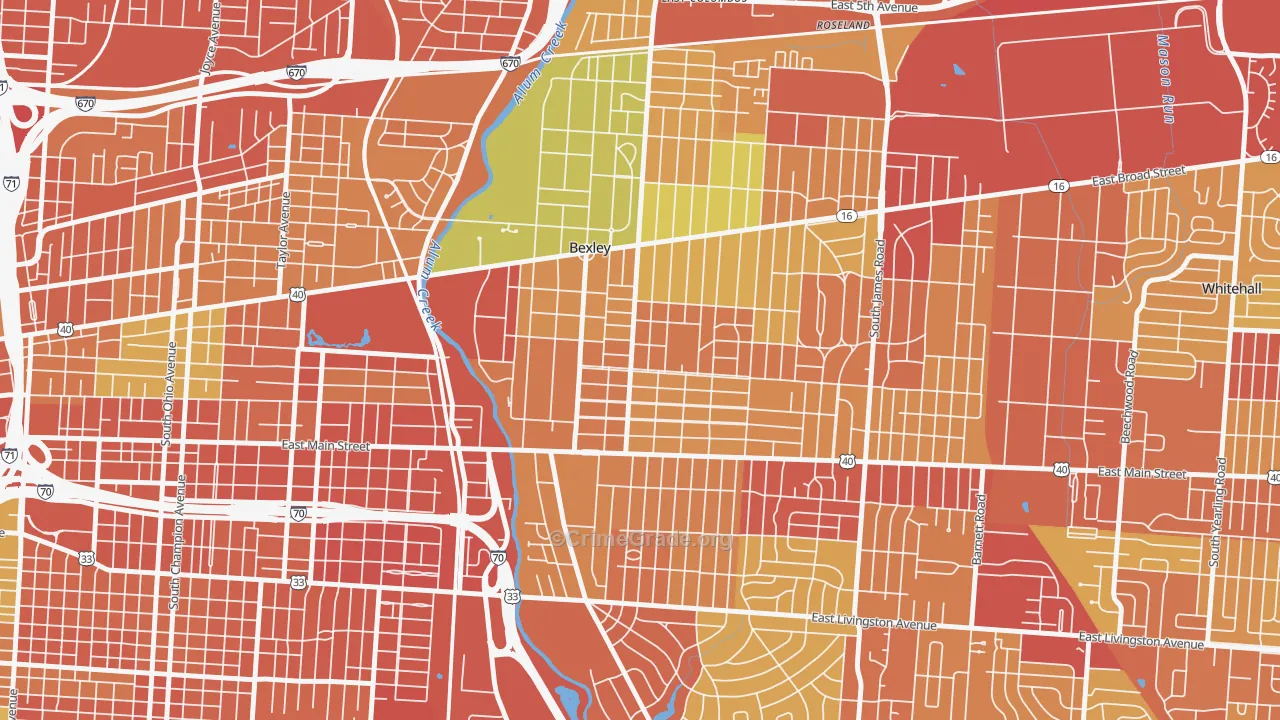 Bexley, OH Map of Robbery Rates