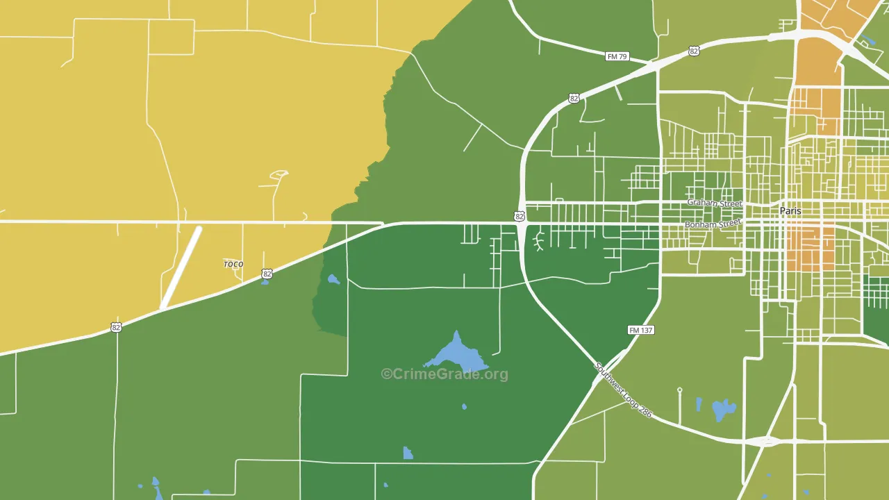 Biardstown, TX Map of Robbery Rates